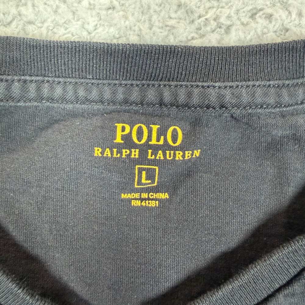 Polo Ralph‎ Lauren Mens Black V-Neck T-Shirt Red Pony Logo Cotton Large RN41381 - Picture 7 of 11
